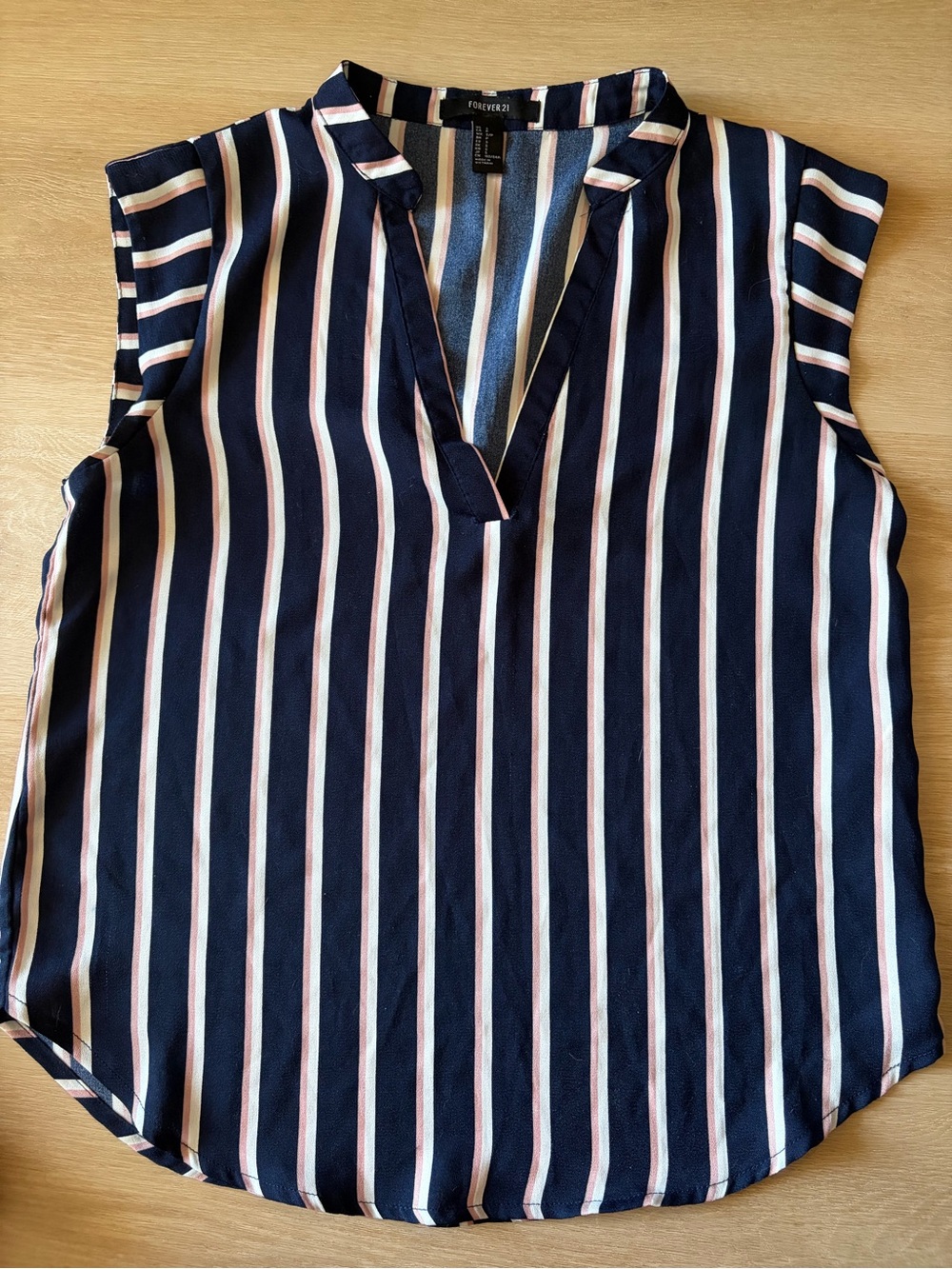 Forever 21 Navy Pink Striped Cap Sleeve Blouse Size S